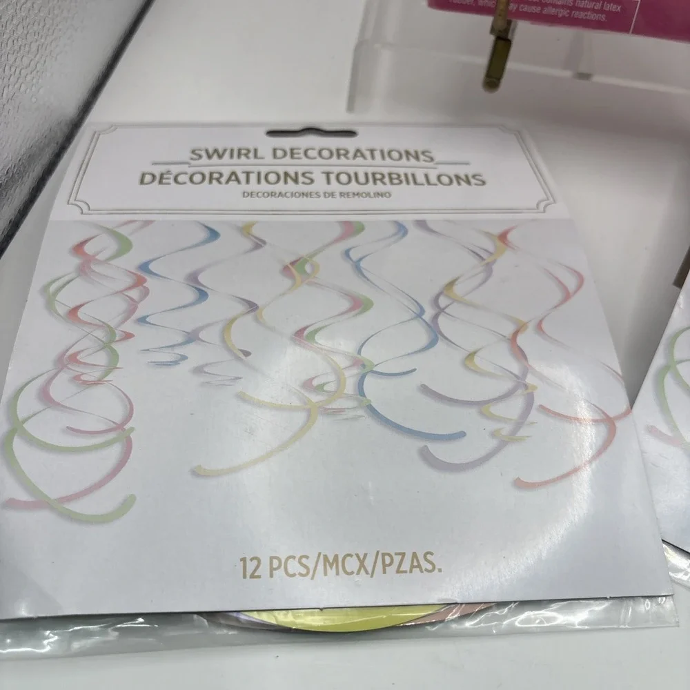 2 pks of Swirl Decorations~Pastel Colors~12 Pcs/Pack and 15 Pink Hello World